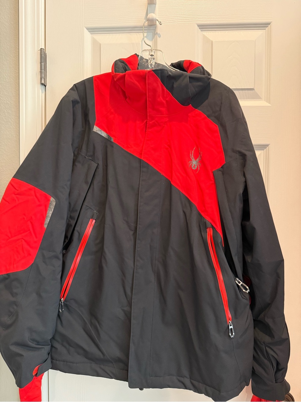 Spyder Men’s Black and Red Ski Jacket with Removable Hood
